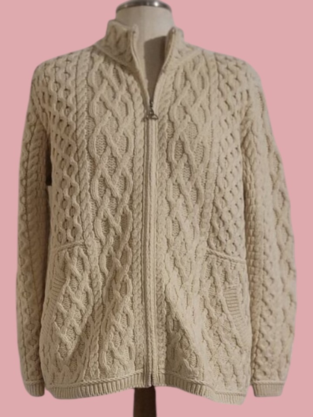 Irish Knit Traditional Cable Knit Cardigan In  Soft Merino Wool
